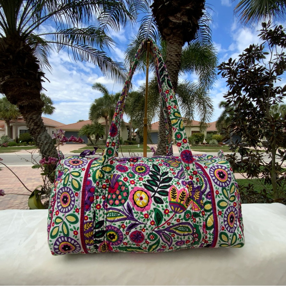 Vera Bradley Viva La Vera Duffle Bag Floral Cotton Weekender Handbag Travel - Picture 3 of 16